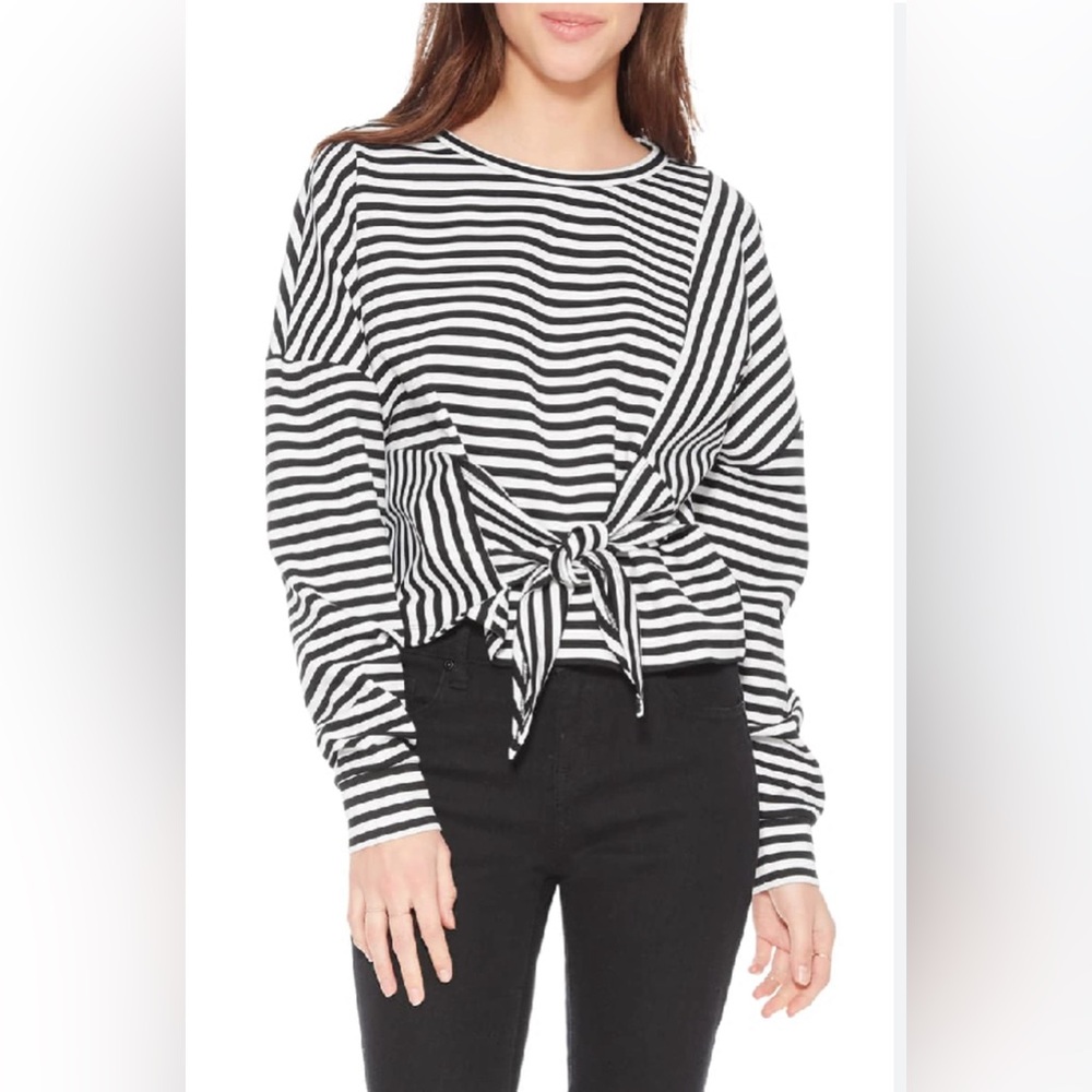 Parker Nanette Striped Tie-Front Top Size Medium Black & White